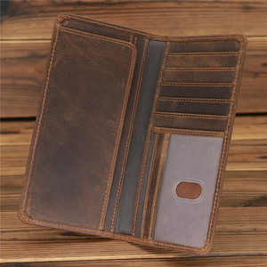 Custom Logo Vintage Top Layer <strong>Credit</strong> <strong>Cards</strong> <strong>Wallet</strong> Long Type Crazy Horse Genuine Leather <strong>Men</strong> <strong>Wallet</strong> - Product Image 4