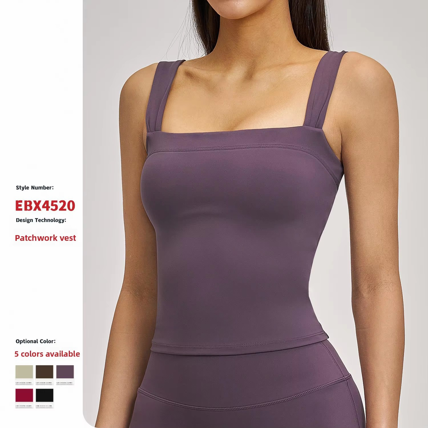 Under Lulu Custom Cross-border Euro-American Breathable Yoga Tank Top Vest Chest Pad High Elastic Square Neck Outdoor Fitness