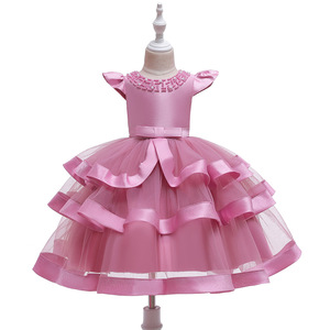 Robe de spectacle perlée pour enfants, jupe tutu multicouche, robe de demoiselle d'honneur rose pour filles - Product Image 4