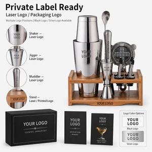 <span class=keywords><strong>Set</strong></span> Shaker <span class=keywords><strong>per</strong></span> <span class=keywords><strong>Cocktail</strong></span> Boston in Acciaio Inox con Supporto in Bambù, Logo Personalizzato, Kit Regalo Professionale <span class=keywords><strong>per</strong></span> Barman - Product Image 4