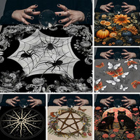 Nappe de tarot en flanelle de polyester tissée nordique 50x50cm avec motif phases de lune, papillon, fleur, soleil et arbre de vie pour usage domestique
