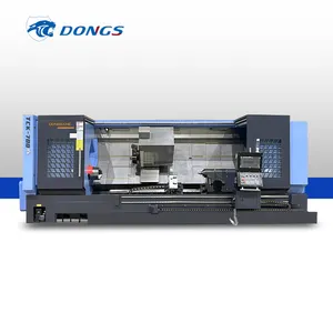 Dongs-tck700 ağır kesim 4 eksen eğimli yatak dönüm merkezi çift mili cnc torna, Fanuc cnc sürücü torna 12 istasyon güç taret