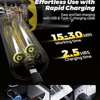 Aspiradora Inalámbrica Portátil para Auto, ABS, 20000Pa, Motor sin Escobillas, 4 en 1, Plegable, Mini, Carga USB