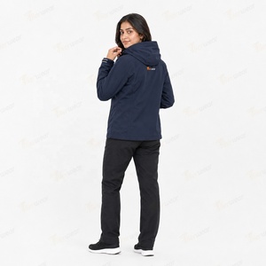 Chaqueta Impermeable con Capucha para Mujer Tiierwear, Cortavientos, de Secado Rápido, Azul Marino, con Cierre, Manga Larga, Sólida, con Logotipo Frontal - Product Image 4
