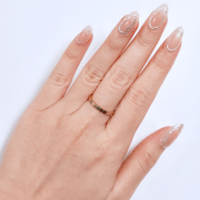 Uñas Postizas de Gel ABS con Estampado Dorado, Diseño Abstracto Metálico, Línea Cromada, Almendradas Medianas, Venta al por Mayor