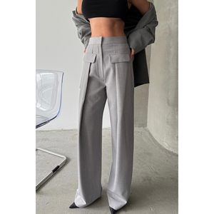 Pantalones de Mujer Grises con Pliegues Anchos, Bolsillos con Solapa, Talla XL, Cierre Elástico en la Cintura, Transpirables y Cómodos - Product Image 6