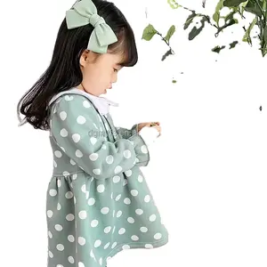 Children's Dress 2024 High Quality Children's Latest Polka Dot Lace Neckline Girls' Dress