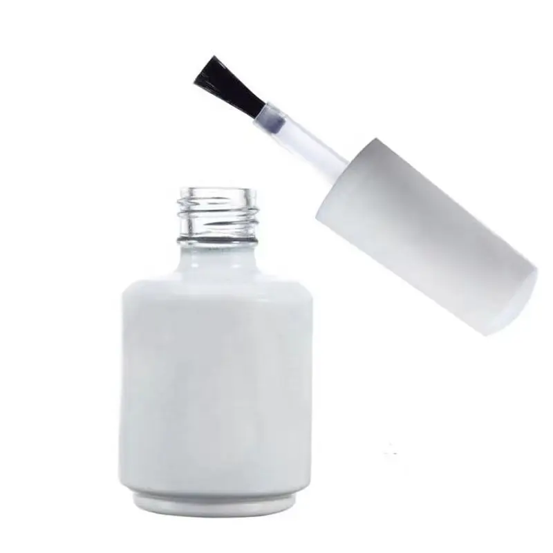 Colle à huile pour ongles blanc mat 10ml, bouteille vide de vernis à ongles cosmétique avec couvercle de brosse