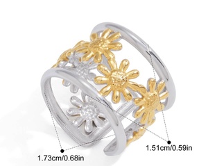 Trendiges Hohles Blumen-Schmuckset aus Edelstahl Silber/<span class=keywords><strong>Gold</strong></span> Plattiert Offener Ring Armreif Hypoallergen Hochzeitsmode - Product Image 2