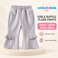 Pantalon évasé personnalisé Smiledotkids pour enfants, gris, avec volants et nœud, taille élastique, OEM ODM, vente en gros pour petites filles