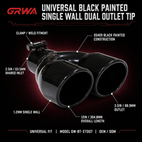 GRWA Grosir Universal SS409 Ujung Knalpot Dinding Tunggal Berlapis Cat Hitam 2.5 inci 3.5 inci 12 inci Kustom F80 M3