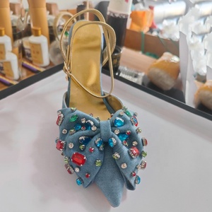 Diamanti colorati <span class=keywords><strong>sandali</strong></span> in Denim da <span class=keywords><strong>donna</strong></span> <span class=keywords><strong>blu</strong></span> farfalla tacchi a spillo tacchi alti punta a punta cinturini alla caviglia scarpe Jeans - Product Image 3
