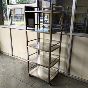 Shree Chamunda 4 Tier Open-Shelf Stainless Steel Hotel <b>Trolley</b> <b>with</b> <b>Wheels</b> Silver <b>Storage</b> Rack - Product Image 1