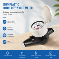 Compteur d'eau à corps plastique avec indicateur de fuite, cadran à détection de niveau, Classe B, DN15, couvercle articulé, compteur 8 chiffres pour usage résidentiel