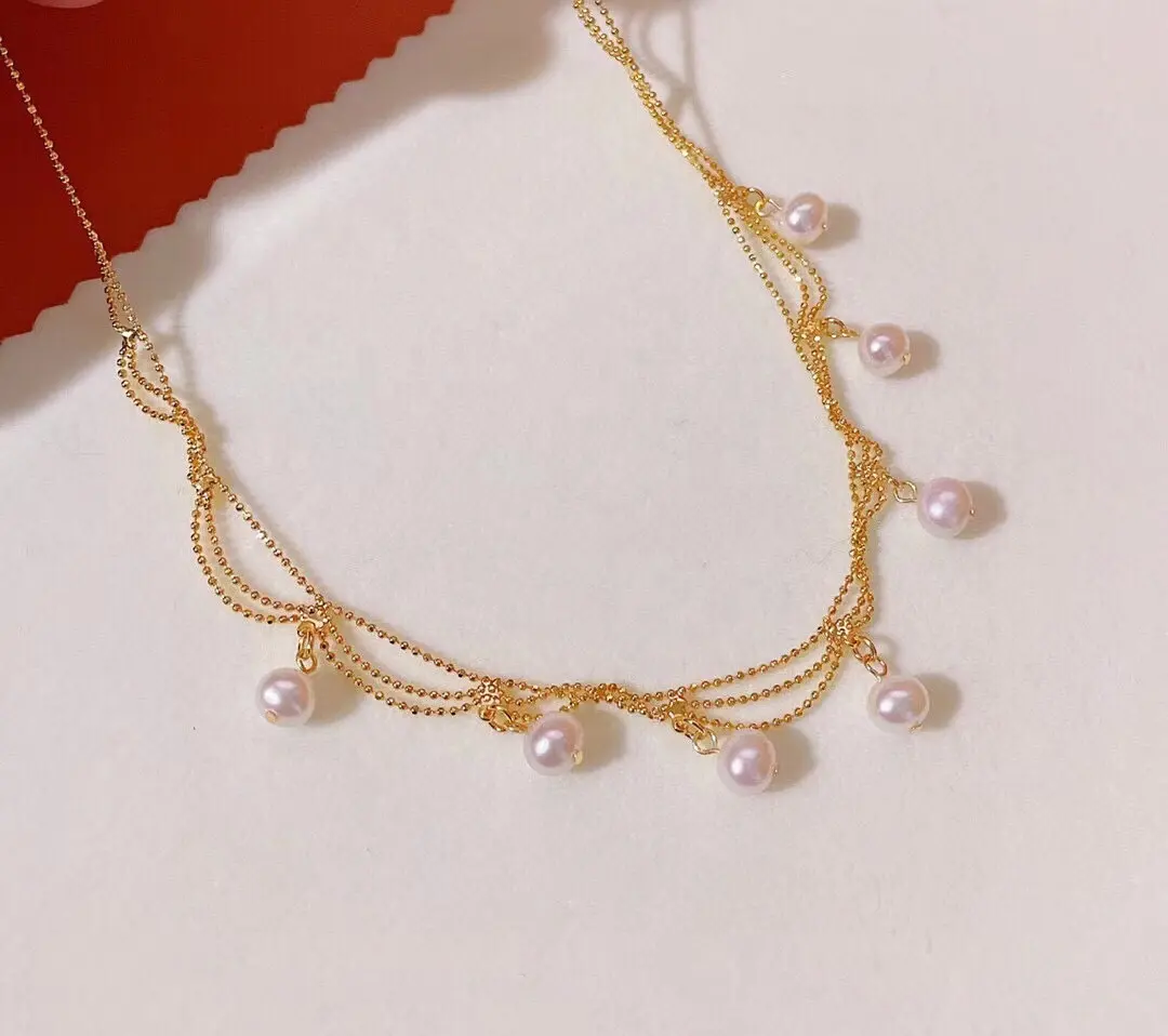 Haiyang 6-7mm Natural Freshwater Pear Chain Necklace for Women Lace Design Charming Romantic Pearl Choker Fashion Jewelry Gift