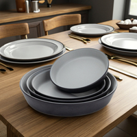 Offre Spéciale – Ensemble d'Assiettes Rondes Profondes Grises et Noires en Plastique Écologique de Haute Qualité pour Restaurants et Fêtes