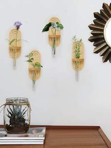 Vase à tubes tests suspendus, ensemble de 4 vases séparés mur de plantes en bois <span class=keywords><strong>pour</strong></span> culture hydroponique intérieure de plantes - Product Image 2