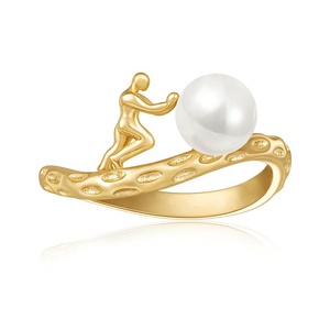 เครื่องประดับยอดนิยมแหวนไข่มุกน้ำจืด6มม. ทำจากเงิน925ชุบทอง18K - Product Image 1