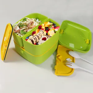 LOOK BACK Kids Bento Box 2-Layer Eco-Friendly Plastic Lunch Box Separate Compartments Handle Design Sandwich Storage Containers