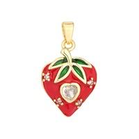 14K verguld fruit aardbei hanger messing sieraden rode emaille hart CZ bedel voor dames meisjes mode ketting accessoire cadeau