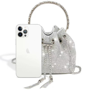 High Quality Factory Custom Luxury Designer Chain Metal Ring <b>Handle</b> Classic Magnetic Closure Evening Clutch Tassel Shiny Crystal - Product Image 2