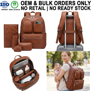 Set Zaino Porta Pannolini Multitasche OEM/ODM in PU Marrone con Fasciatoio e Portabiberon per Viaggi - Product Image 1