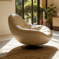 Fauteuil pivotant de luxe moderne en cuir crème, canapé d'appoint rond, fauteuil pour salon, meubles de maison, sièges design