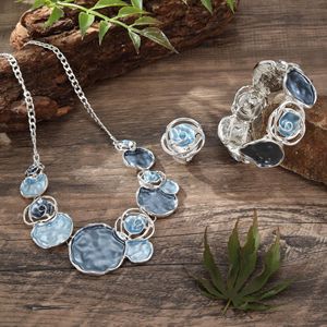 Nuevo geométrico Circular Rosa ahueca hacia fuera el color goteo empalme diseño collar pendientes <span class=keywords><strong>accesorios</strong></span> conjunto - Product Image 2