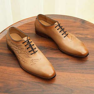 Chaussures Oxford pour hommes, sculptées à la main, à motifs floraux, style italien vintage, en cuir véritable, chaussures de mariage, chaussures de cérémonie - Product Image 1