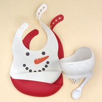 Ensemble de 5 pièces pour l'alimentation des bébés : assiette à ventouse en silicone, bol, cuillère et bavoirs en silicone sans BPA pour la diversification alimentaire des enfants