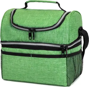 Green polyester insulated lunch cooler bag for beers women kids student cooler lunch bag beverages food delivery food ice cream