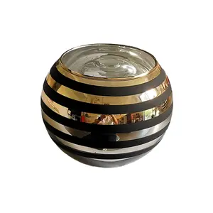 创意茶灯蜡烛杯黑色条纹电镀金色玻璃烛台婚礼酒店装饰用许愿玻璃