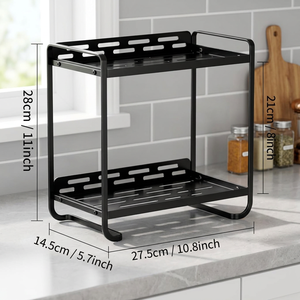 Organizador de almacenamiento de encimera de metal de 2 niveles, negro, para cocina, 10.8 x 5.7 pulgadas - Product Image 6