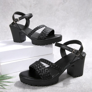 Sandales romaines d'été pour femmes à talon épais, mode, bout ouvert, tressées, talon haut, nouvelle collection, grandes tailles 43 - Product Image 6