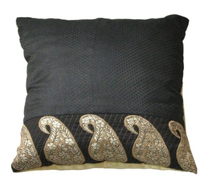 <b>Black</b> Square Embroidered <b>Cushion</b> <b>Cover</b> with Gold Paisley Design Bohemian Style Home Decor - Product Image 1
