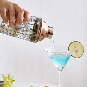 Tùy chỉnh 400ml màu thanh thủy tinh margarita martini cocktail shaker với công thức nấu ăn trên mặt và các phép đo