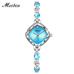 MEIBIN <span class=keywords><strong>1701</strong></span> haut petit cadran vert carré femmes horloge à Quartz luxueux marque strass dames montres femmes Bracelet montres - Product Image 1