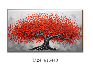 Venta caliente paisaje 3D pintura al óleo pintada a mano rojo blanco dorado amarillo árbol sobre lienzo enmarcado pared arte decoración del hogar - Product Image 2