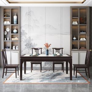 Juego de Comedor Moderno y Sencillo con Estructura de Madera Sólida y Mesa de Comedor de Piedra Sinterizada, Mesa Rectangular de Madera con Pizarra - Product Image 3