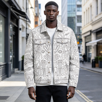 Blouson Bomber Homme Blanc en Nylon Ripstop Brodé, Fermeture Éclair, Manteau Décontracté Ample à Capuche, Imperméable et Réversible