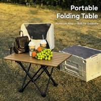 Table pliante de glamping moderne en acier au carbone, motif grain de bois, légère, haute résistance, portable pour camping extérieur