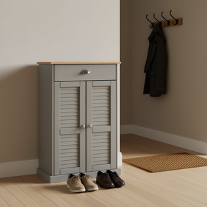 Zapatero de Madera Maciza Gris Vigo, 23.6x13.8x37.8 Pulgadas, Mueble de Almacenamiento Resistente para Entrada, Estilo Rústico - Product Image 2