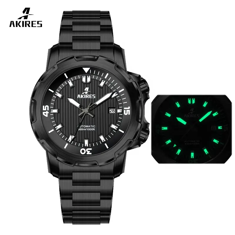 All Black Stainless Steel 316L Metal Ceramic Luminous OEM Custom Factory Manufacturer Dive Automatic Mechanical Watches for Men