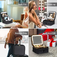 Sac de maquillage de voyage en PU avec fermeture éclair, miroir LED intégré, durable, pour les maquilleurs professionnels, directement de l'usine