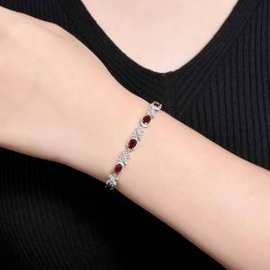 Solid 18K Gold Natural Pigeon Blood <b>Ruby</b> Wide Tennis <b>Bracelet</b> Inlaid 0.804ct Pavé Diamonds Formal Banquet Statement Jewelry - Product Image 4