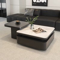 Nouvelle Arrivée 2026 – Table Basse Carrée Moderne Minimaliste avec Plateau en Pierre et Cadre Noir, Rangement Intégré pour Petits Salons