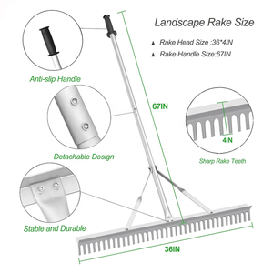 Râteau de jardinage en aluminium à bordure renforcée, 36 pouces, avec manche antidérapant détachable, pour nivellement de pelouse et élimination des débris – Vente directe usine - Product Image 6