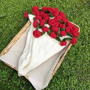 Crochet <b>Flower</b> <b>Bouquet</b> Graduation Handmade Knitted Rose Throw Blanket <b>Flowers</b> Summer Blankets Birthday Gifts - Product Image 5
