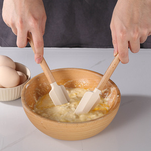 <b>Silicone</b> Scraper Set Wooden Handle Food Grade Non Toxic Baking Pastry <b>Tools</b> - Product Image 1