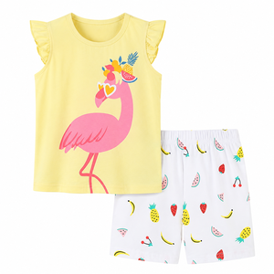 Ensemble 2 pièces personnalisé pour filles, débardeur et short, 100 % coton, imprimé flamant rose et fruits, tenue de plage, vente en gros, OEM, faible MOQ, boutique - Product Image 2